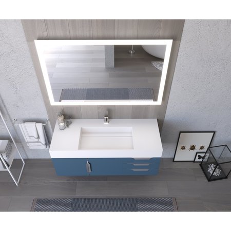 Castello Usa Amazon 48" Wall Mounted  Blue Vanity With White Top And Black Handles CB-MC-48BLU-BL-2056-WH